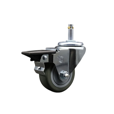Service Caster 3'' Gray Polyurethane Wheel Swivel 7/16'' Grip Ring Stem Caster with Brake SCC-GR20S314-PPUB-PLB-716138